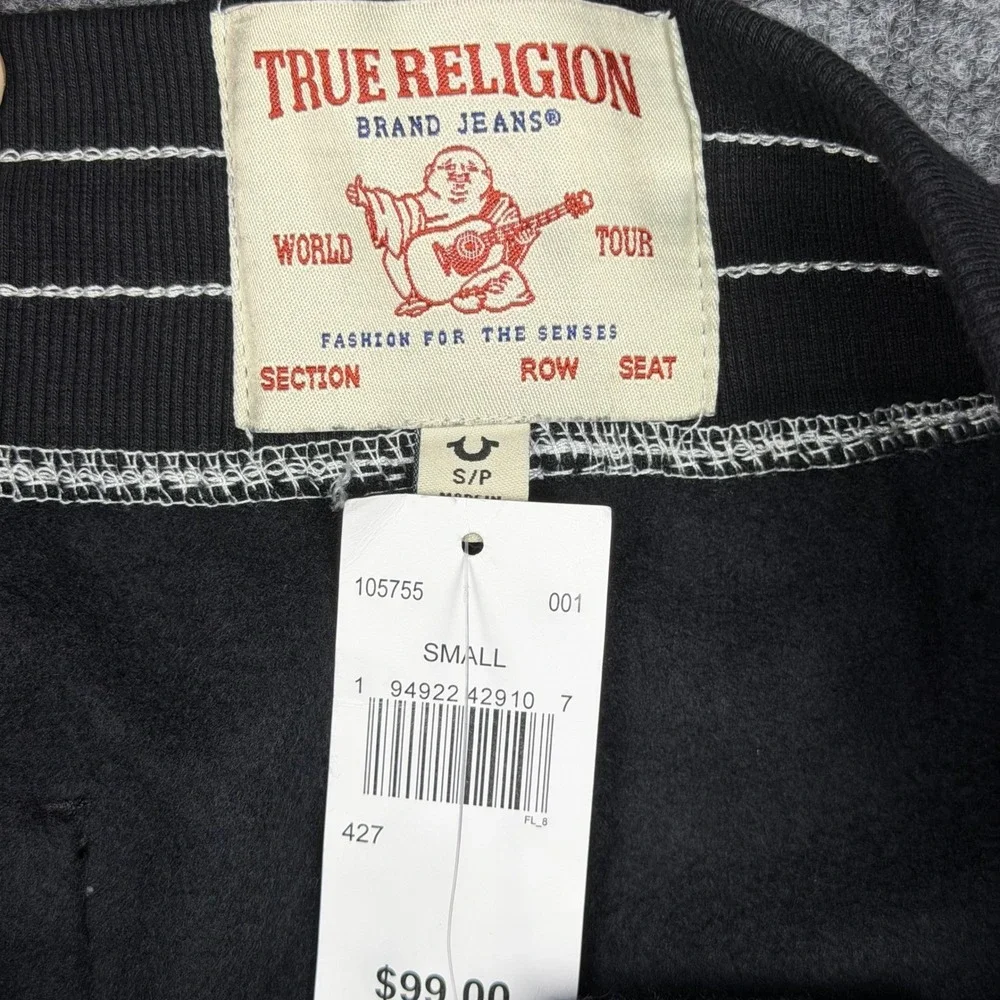 True Religion Big T‎ Jogger Black White Contrast Stitch Sweatpants Small NEW